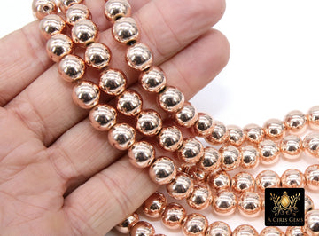 Rose Gold Round Hematite Beads, Smooth Polished Rose Gold Color Non Magnetic Beads BS #208, sizes 10 mm 14 inch Strands
